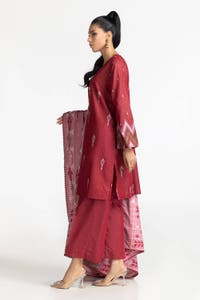 UAE-3 Piece Dyed Embroidered Jacquard Suit IUSTKSD-339