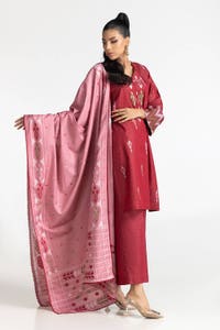 UAE-3 Piece Dyed Embroidered Jacquard Suit IUSTKSD-339