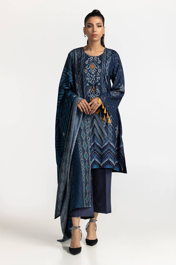 UAE-3 Piece Printed Dhanak Suit IUSTKSD-345