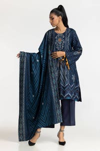 UAE-3 Piece Printed Dhanak Suit IUSTKSD-345