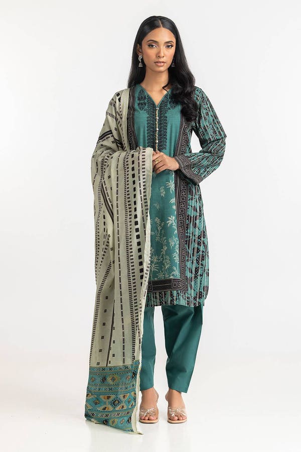 UAE -3 Piece Khaddar Printed With Embroidered Suit IUSTKSD-359