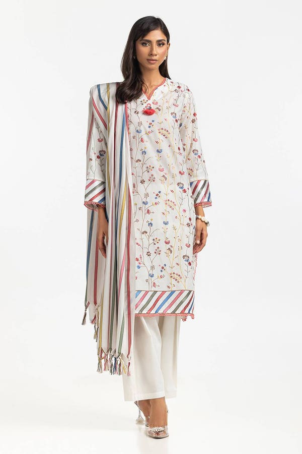 UAE -3 Piece Lawn Printed With Embroidered Suit IUSTKSD-363