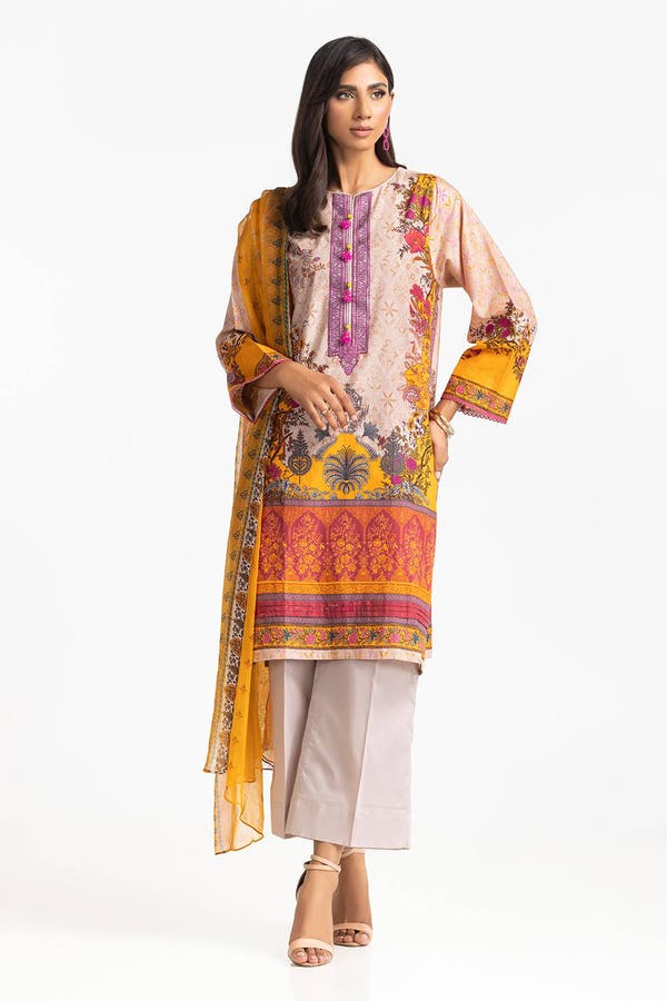 UAE-3 Piece Lawn Embroidered Suit IUSTKSD-372