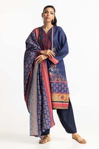 UAE -3 Piece Khaddar Printed With Embroidered Suit IUSTKSD-377
