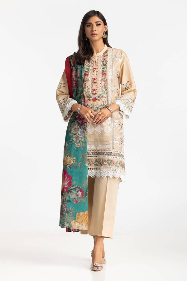 UAE-3 Piece Schiffli Embroidered Lawn Suit IUSTKSD-380