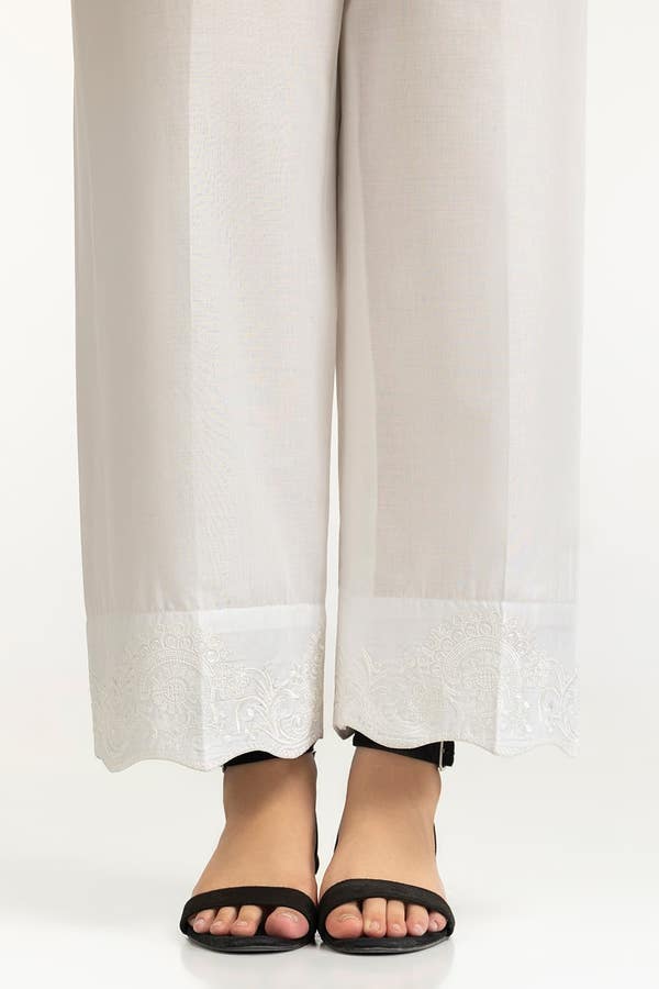 UAE -White Lawn Embroidered Trouser IUSTTR-42001