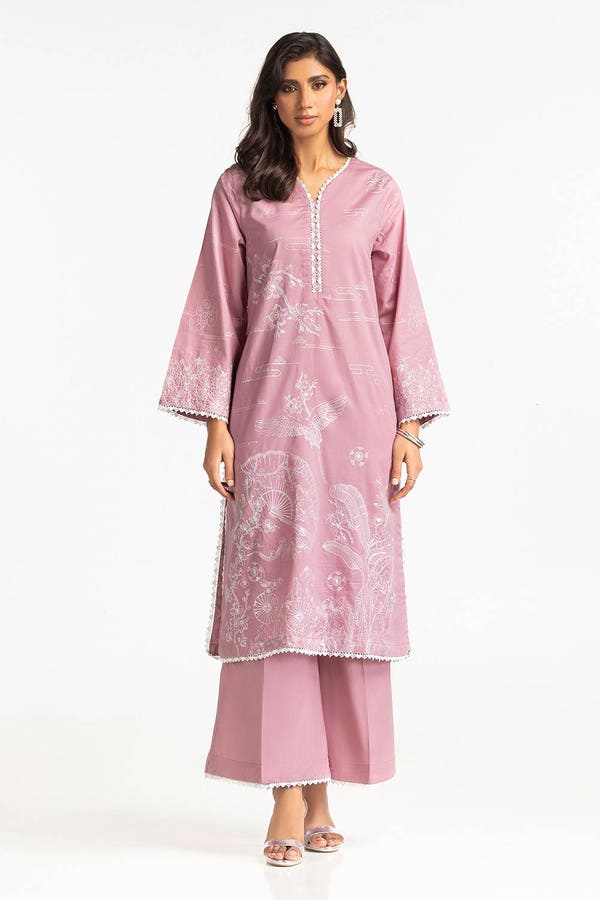 UAE-Lawn Embroidered Shirt With Bell Bottom Dyed Trouser IUSTTS-300