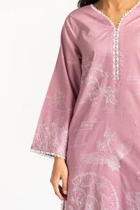UAE-Lawn Embroidered Shirt With Bell Bottom Dyed Trouser IUSTTS-300