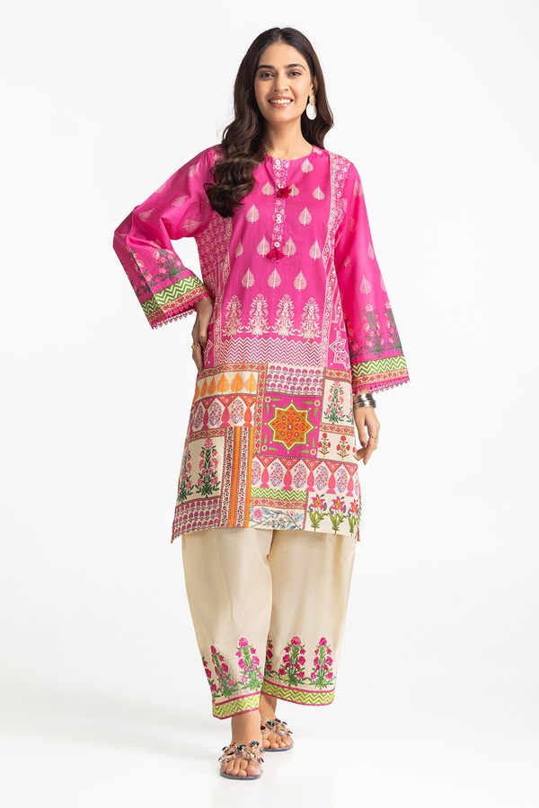 UAE -Lawn Printed Shirt And Embroidered Shalwar IUSTTS-311