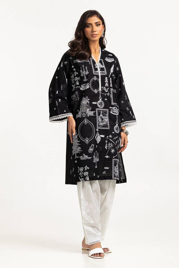 UAE -Lawn Embroidered Shirt And Lacquer Printed Lawn Trouser IUSTTS-322 A