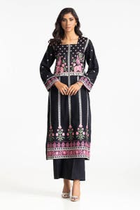 UAE-Lawn Embroidered Shirt With Bell Bottom Dyed Trouser IUSTTS-421