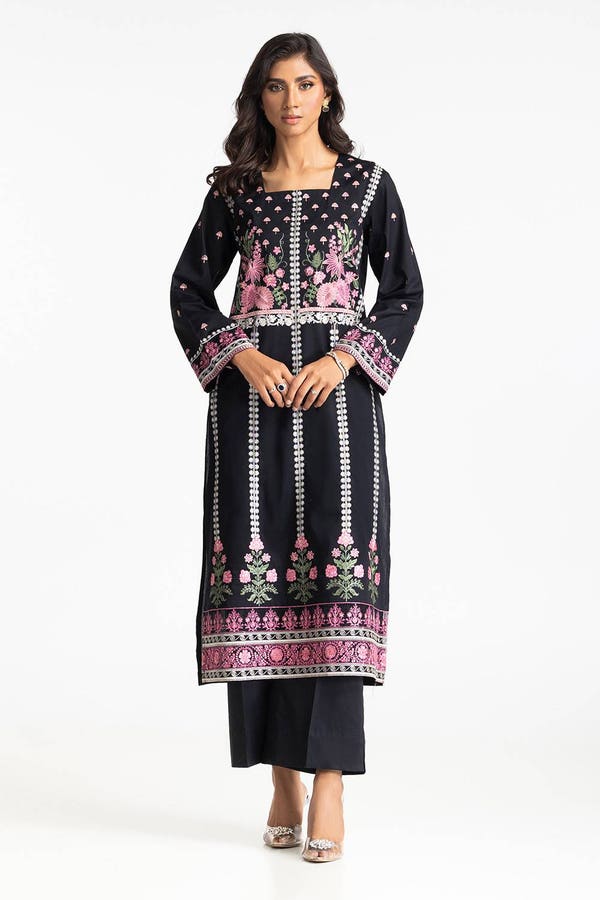 UAE-Lawn Embroidered Shirt With Bell Bottom Dyed Trouser IUSTTS-421