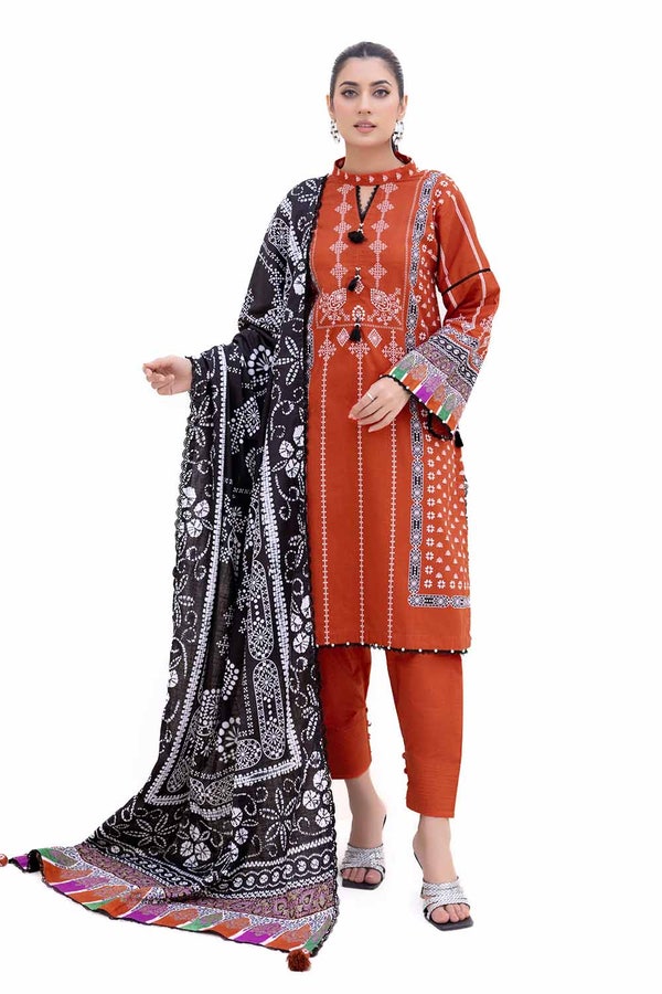 UAE -3 Piece Unstitched Printed Light Khaddar Suit K-42008 L