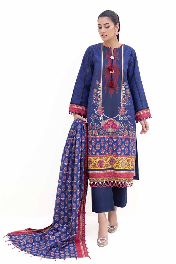 UAE -3 Piece Unstitched Embroidered Printed Light Khaddar Suit with Printed Khaddar Dupatta K-42018 L