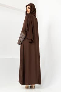 UAE -Georgette Block Printed Abaya With Dyed Scarf KAB-22124
