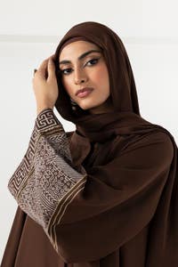 UAE -Georgette Block Printed Abaya With Dyed Scarf KAB-22124