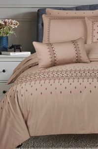 UAE -Khaki T-400 Embroidered Quilt Cover Set