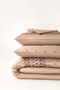 UAE -Khaki T-400 Embroidered Quilt Cover Set