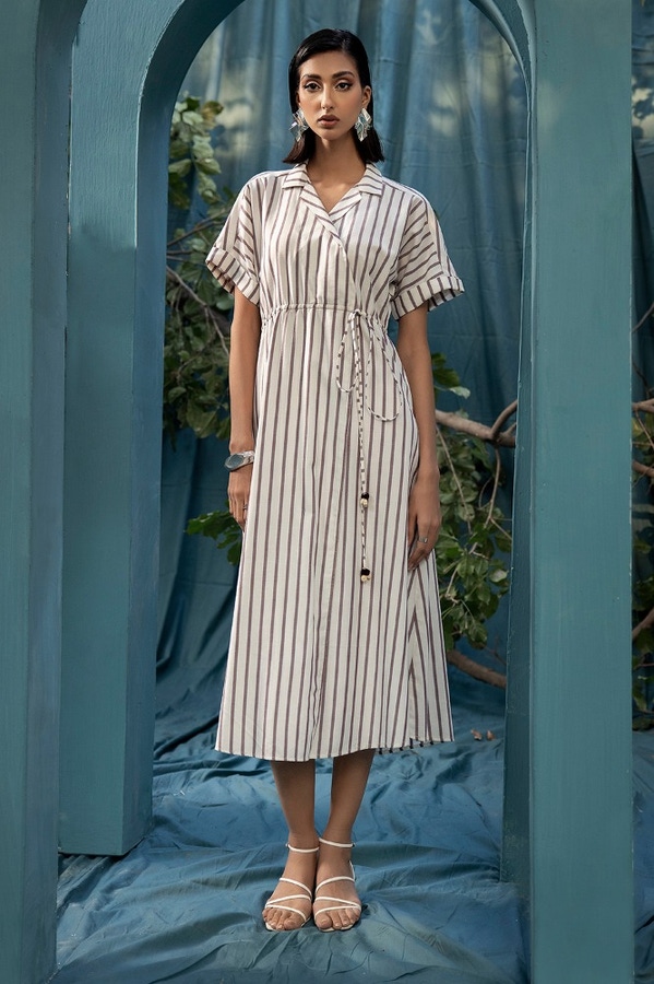 UAE -Yarn Dyed Belted Dress KJ-43041