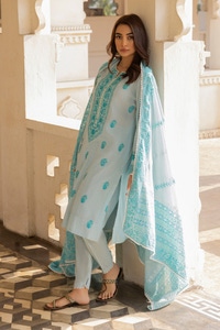 UAE -3Pcs Dobby Embroidered Suit KJP-43024