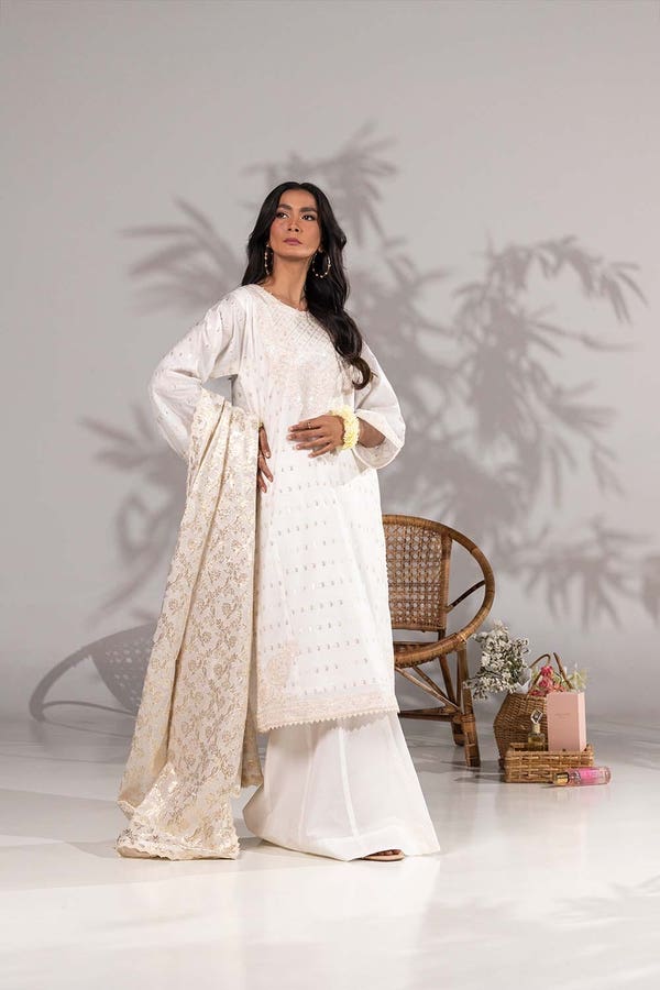 UAE-3 Piece Lurex Jacquard Embroidered Suit KJP-43060