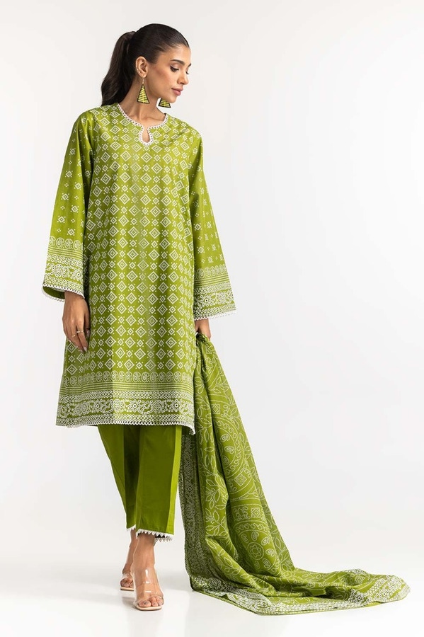 UAE -Printed Lawn Shirt Dupatta Dyed Trouser KJP-43155