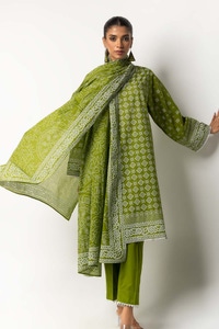 UAE -Printed Lawn Shirt Dupatta Dyed Trouser KJP-43155