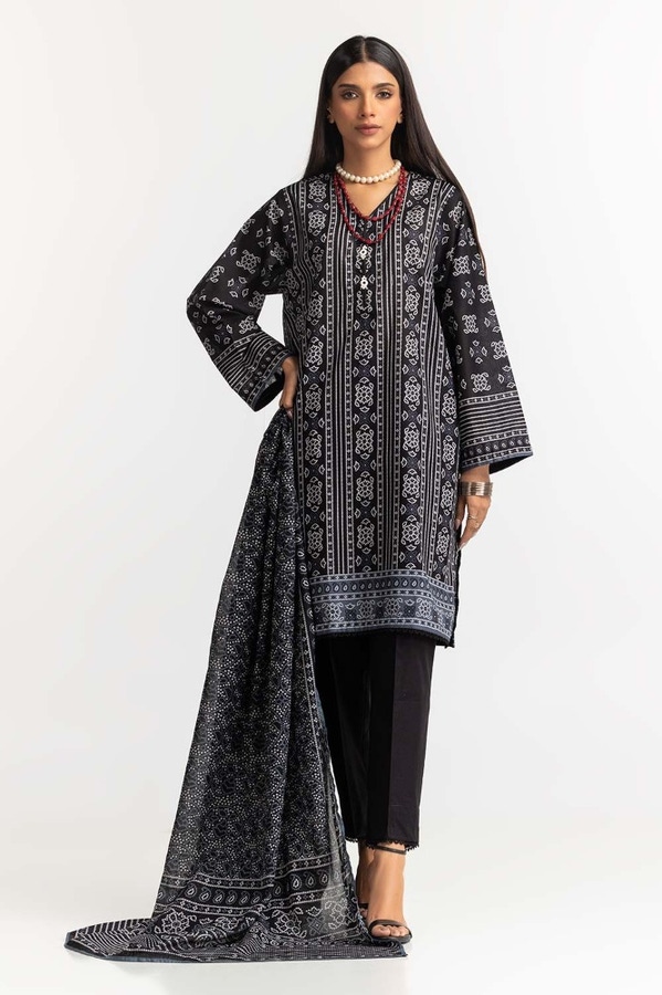 UAE -Printed Lawn Shirt Dupatta Dyed Trouser KJP-43157