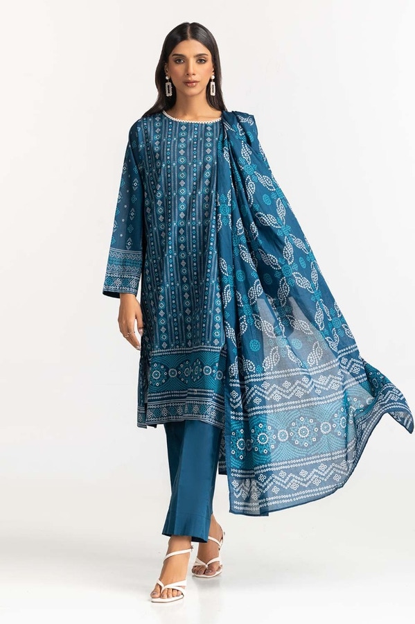 UAE -Printed Lawn Shirt Dupatta Dyed Trouser KJP-43161