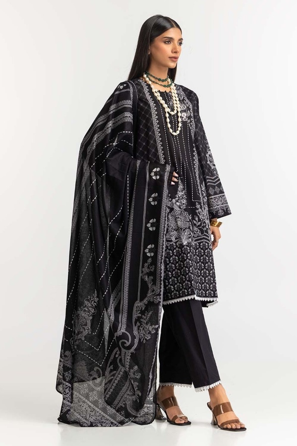 UAE -Printed Lawn Shirt Dupatta Dyed Trouser KJP-43169