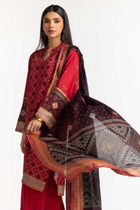 UAE -Gold Printed Lawn Shirt Dupatta Dyed Trouser KJP-43175