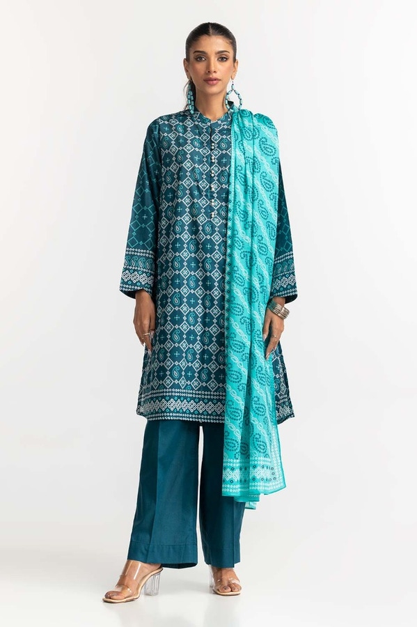UAE -Printed Lawn Shirt Dupatta Dyed Trouser KJP-43186
