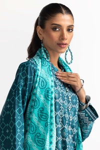 UAE -Printed Lawn Shirt Dupatta Dyed Trouser KJP-43186