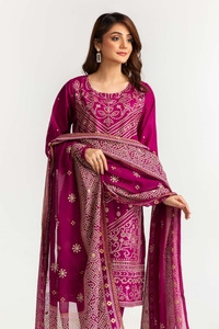 UAE -Lawn Embroidered With Lacquer Printed Suit KJP-43190