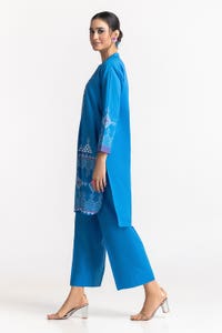 UAE -Chambray Block Printed Co-Ord Set KST-43018
