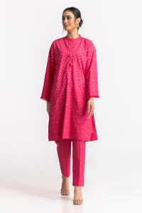 UAE -Chambray Block Printed Shirt And Dyed Trouser KST-43021