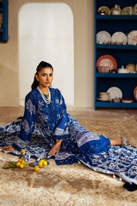 UAE -3 Piece Unstitched Embroidered Swiss Voile Suit with Lacquer Printed Chiffon Dupatta LSV-52001