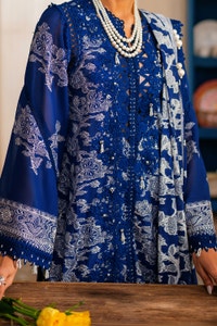 UAE -3 Piece Unstitched Embroidered Swiss Voile Suit with Lacquer Printed Chiffon Dupatta LSV-52001