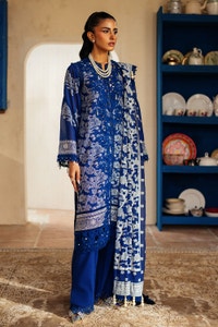 UAE -3 Piece Unstitched Embroidered Swiss Voile Suit with Lacquer Printed Chiffon Dupatta LSV-52001