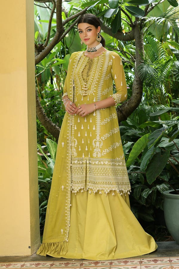 UAE -3PC Embroidered Paper Cotton Unstitched Suit with Embroidered Paper Cotton Dupatta and Inner LE-42016