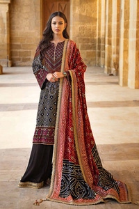 UAE -3PC Embroidered Raw Silk Unstitched Suit with Zari and Sequins Embroidered Raw Silk Dupatta LE-42033