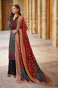 UAE -3PC Embroidered Raw Silk Unstitched Suit with Zari and Sequins Embroidered Raw Silk Dupatta LE-42033