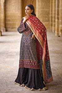 UAE -3PC Embroidered Raw Silk Unstitched Suit with Zari and Sequins Embroidered Raw Silk Dupatta LE-42033
