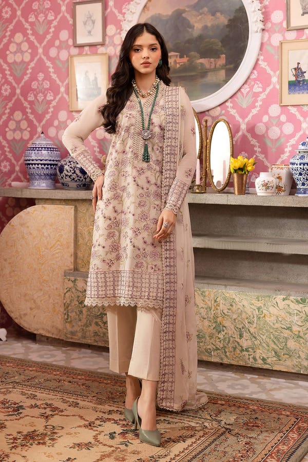 UAE -3PC Embroidered Swiss Voile Unstitched Suit with Embroidered Chiffon Dupatta and Inner LSV-42005