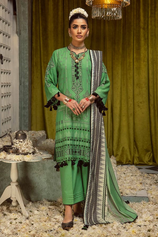 UAE -3PC Jacquard Unstitched Suit with Printed Leno Dupatta MJ-42004