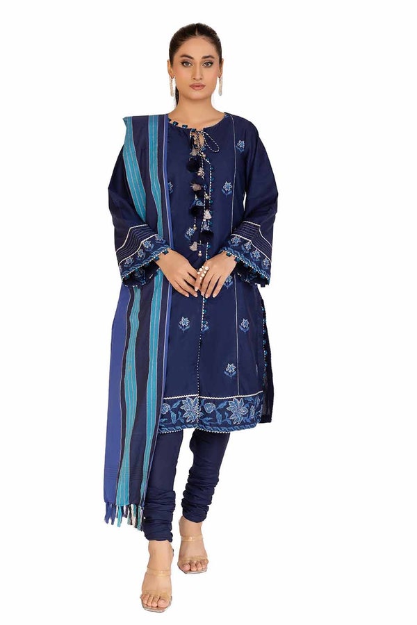 UAE -3 Piece Unstitched Printed Cambric Suit with Yarn Dyed Dupatta MJ-42018