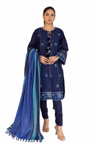 UAE -3 Piece Unstitched Printed Cambric Suit with Yarn Dyed Dupatta MJ-42018