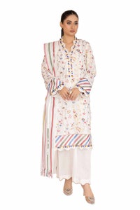 UAE -3 Piece Unstitched Embroidered Printed Cambric Suit with Yarn Dyed Dupatta MJ-42019