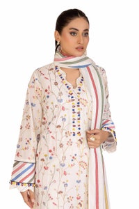 UAE -3 Piece Unstitched Embroidered Printed Cambric Suit with Yarn Dyed Dupatta MJ-42019