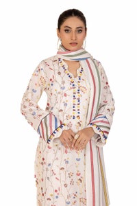 UAE -3 Piece Unstitched Embroidered Printed Cambric Suit with Yarn Dyed Dupatta MJ-42019